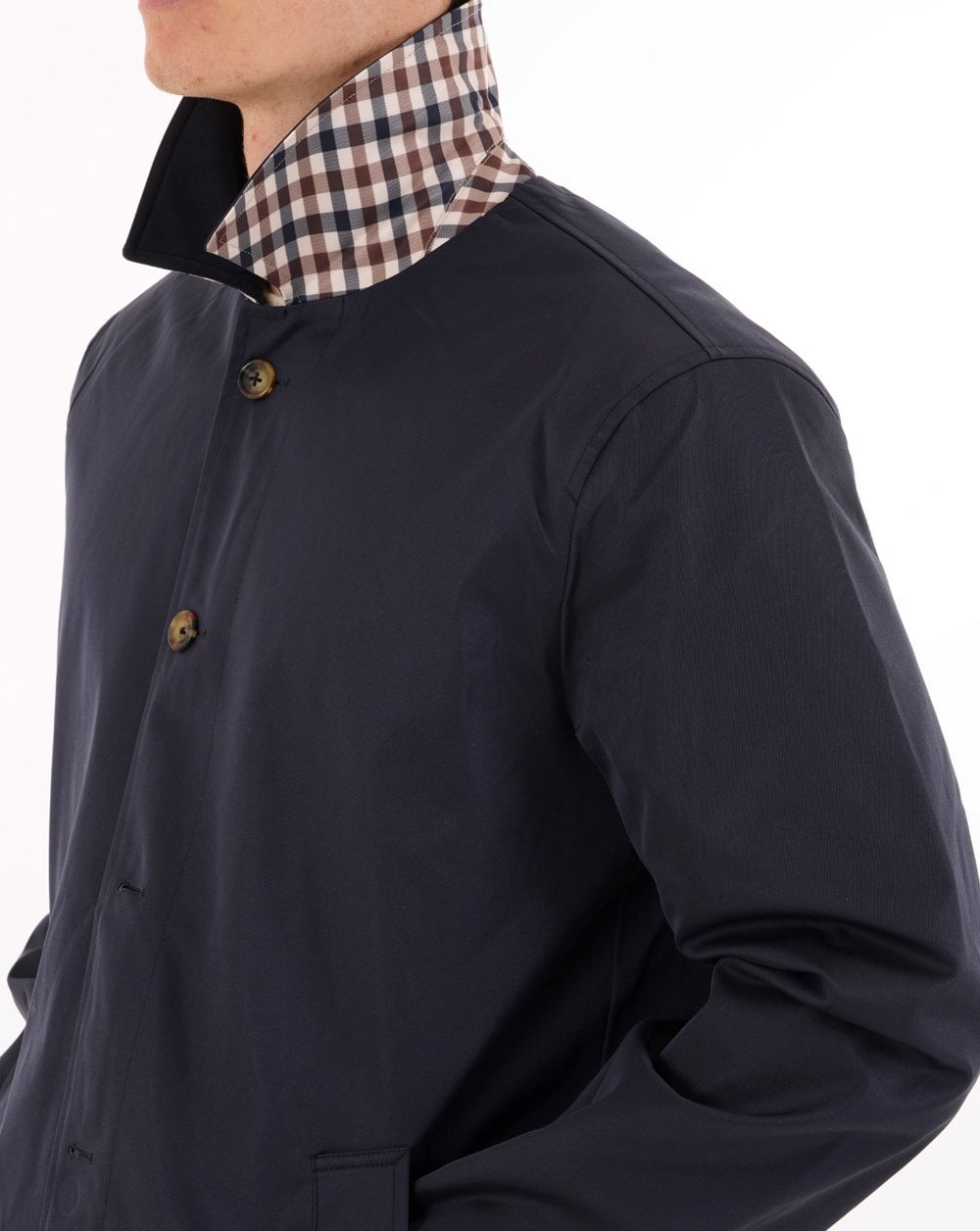 Aquascutum Klassischer Trenchcoat, Marineblau, kariert, wendbar