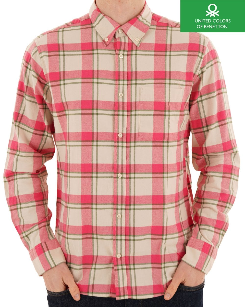 Benetton Flanellhemd mit Karomuster, Sand