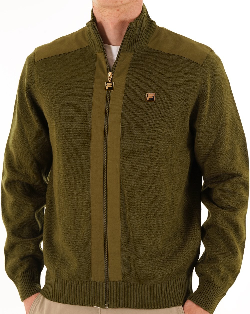 Fila Gold Zip Through Strickpullover in Dunkeloliv
