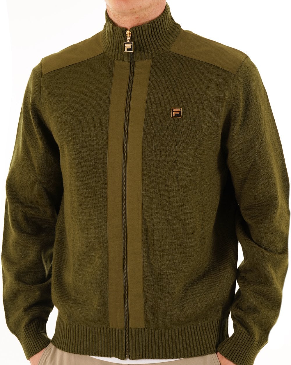 Fila Gold Zip Through Strickpullover in Dunkeloliv