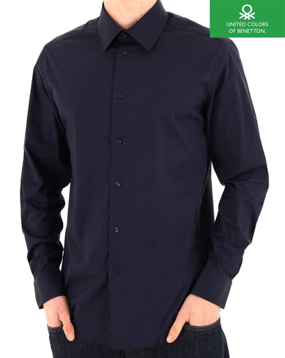 Benetton Popeline Slim Fit Hemd Marineblau