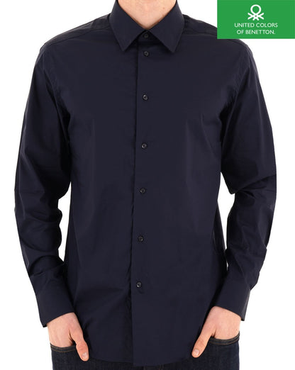Benetton Popeline Slim Fit Hemd Marineblau