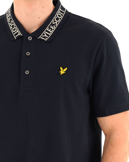 Lyle & Scott Logo-Rippstrick-Poloshirt, Marineblau
