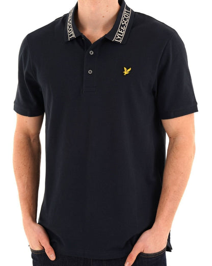 Lyle & Scott Logo-Rippstrick-Poloshirt, Marineblau
