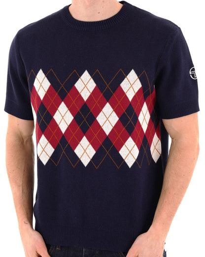 Sergio Tacchini Argyle Diamond Rundhals-Strickshirt, Marineblau