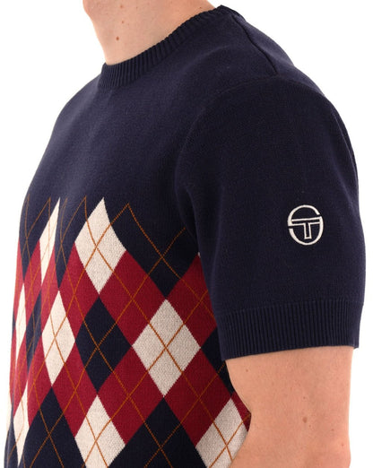 Sergio Tacchini Argyle Diamond Rundhals-Strickshirt, Marineblau