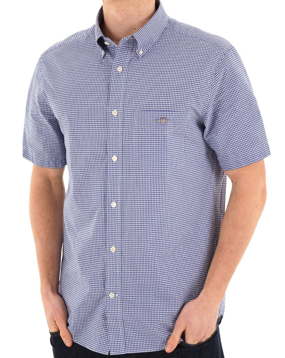 Gant Poplin Gingham Kurzarmhemd College Blue