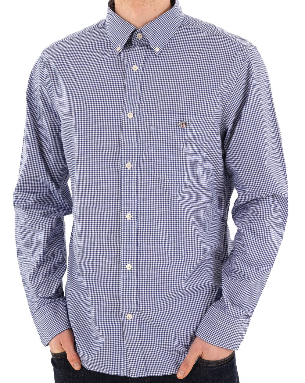 Gant Poplin Gingham Langarmshirt Collegeblau