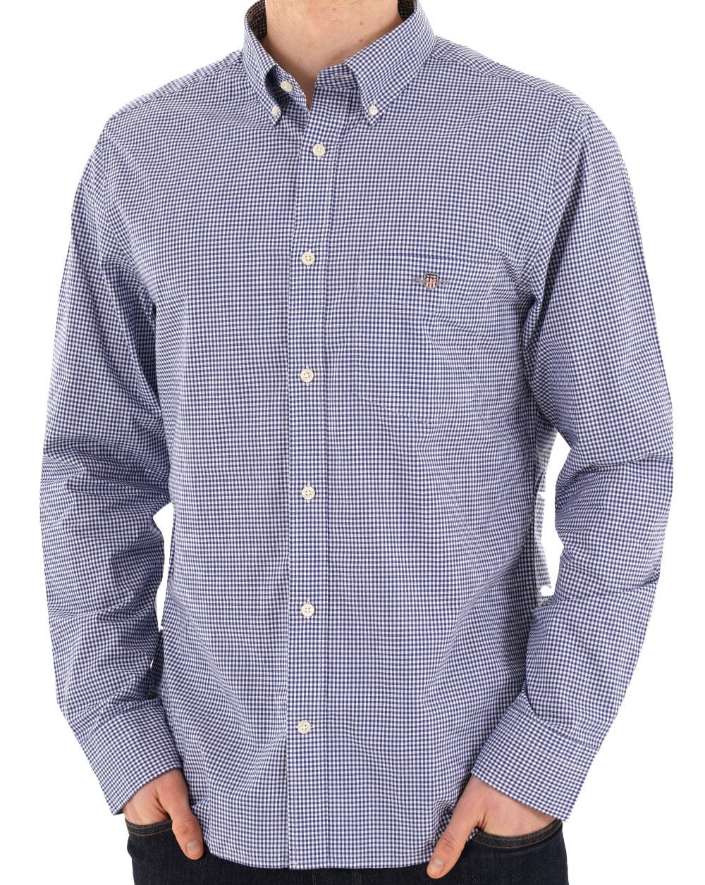 Gant Poplin Gingham Langarmshirt Collegeblau