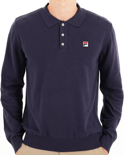 Fila Vintage Strickpolo Langarm Marineblau