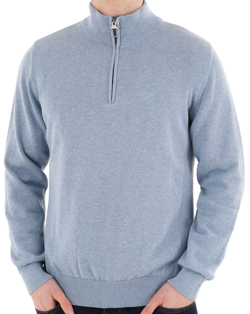 Barbour Cotton Half Zip Knit Light Chambray Blue
