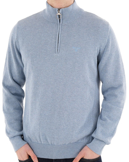 Barbour Baumwollstrickstrick mit halbem Reißverschluss, hellblaues Chambray