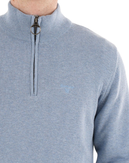 Barbour Baumwollstrickstrick mit halbem Reißverschluss, hellblaues Chambray