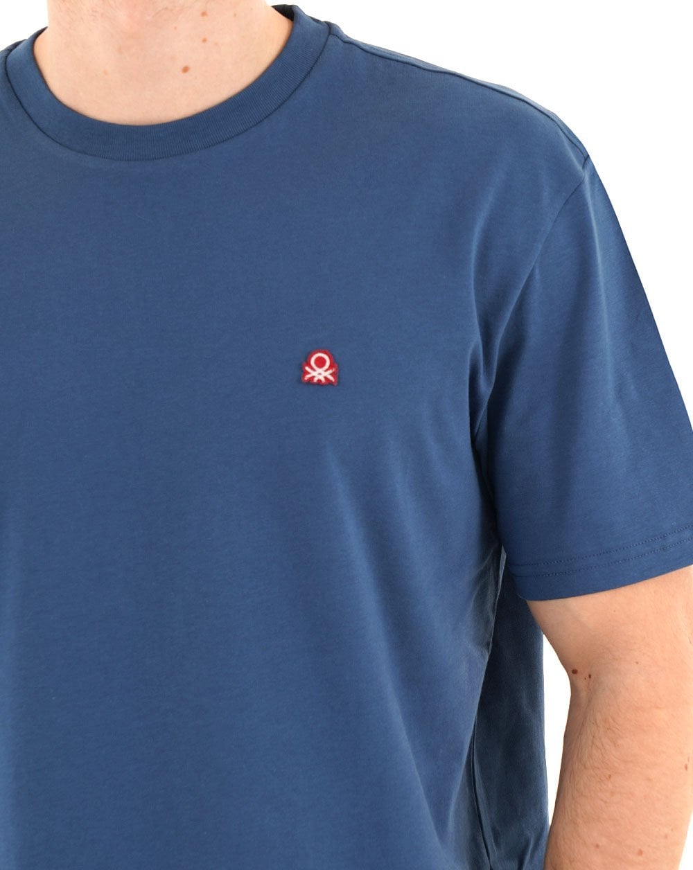 Benetton T-Shirt mit kleinem Logo, gewaschenes Marineblau