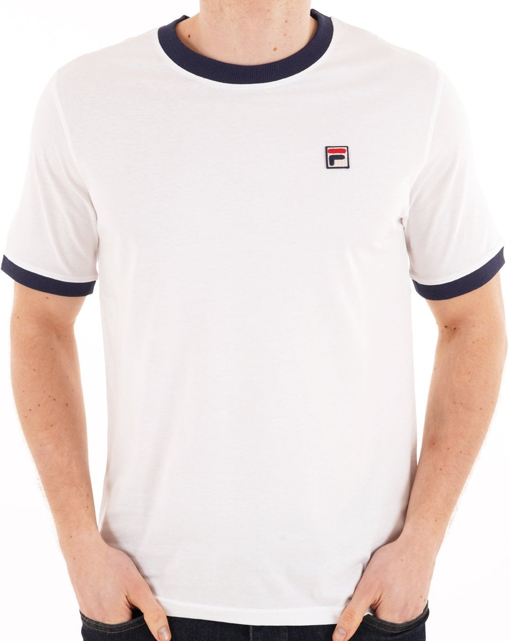 Fila Vintage Ringer T-Shirt Weiß Marineblau