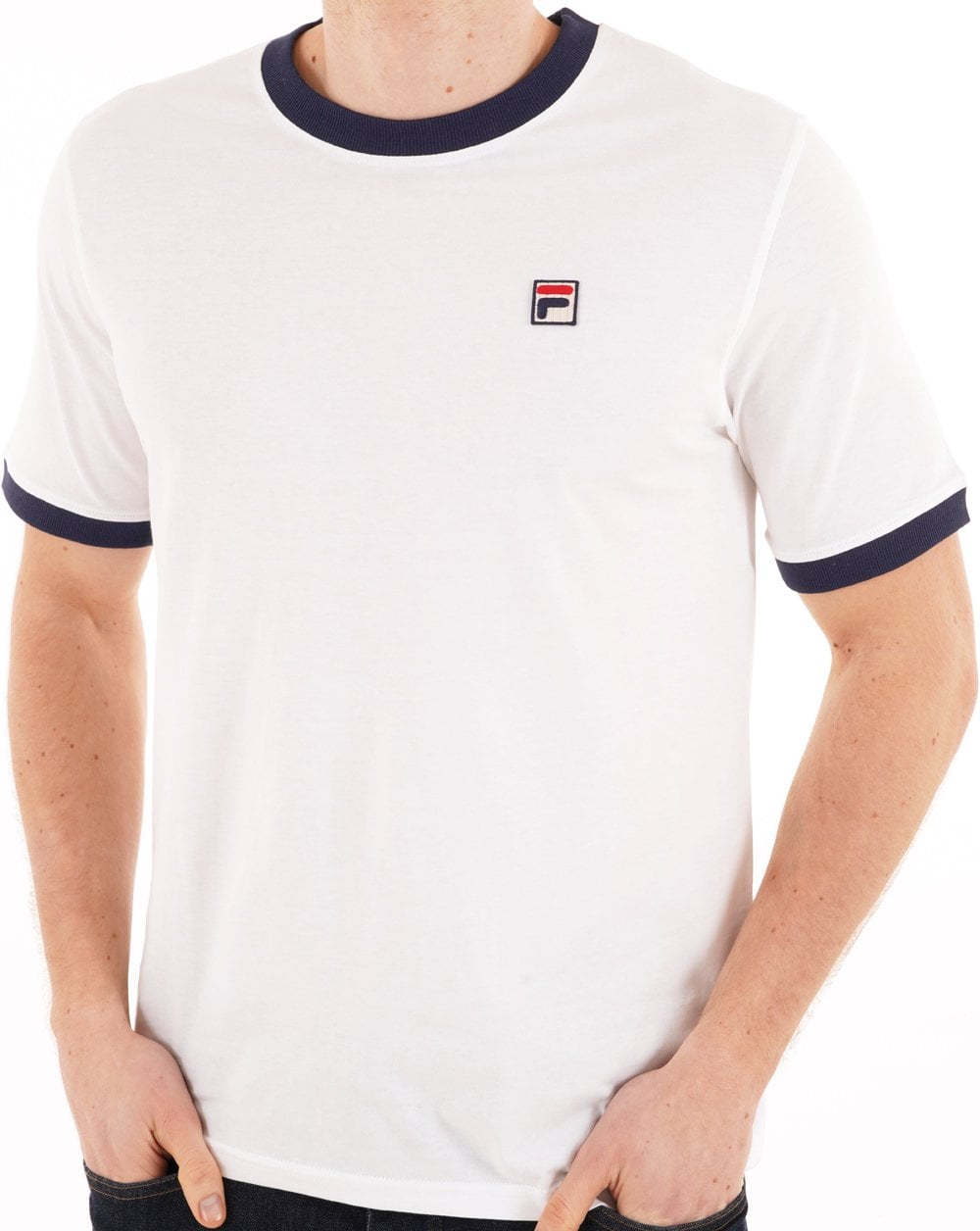Fila Vintage Ringer T-Shirt Weiß Marineblau