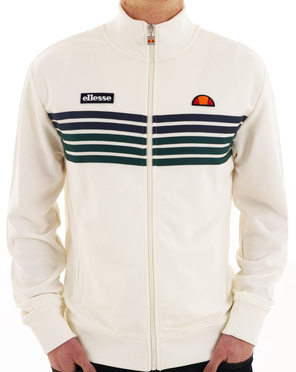 Ellesse 5-Streifen-Trainingsverdeck, Off-White/Dunkelgrün