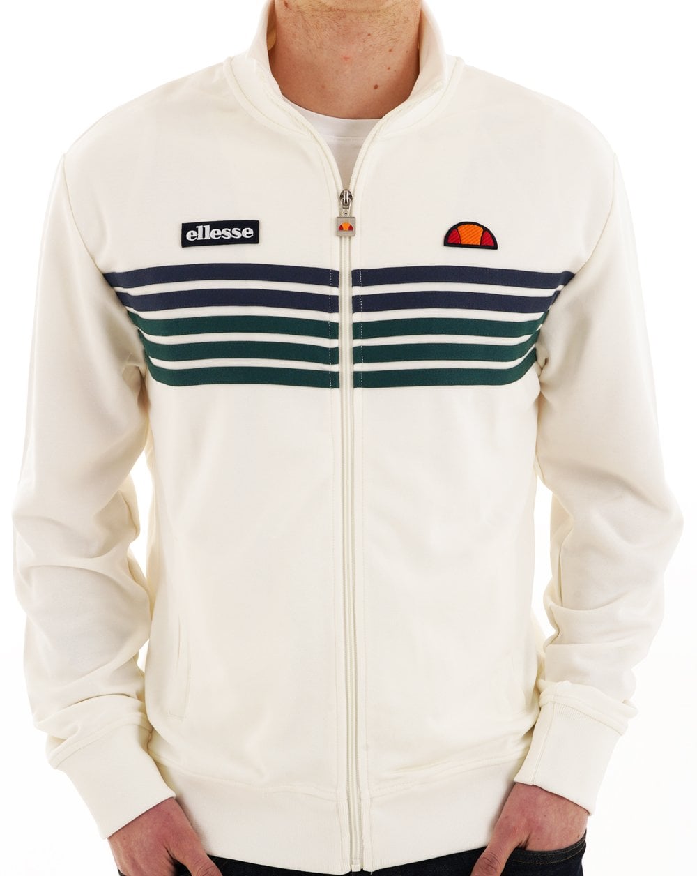 Ellesse 5-Streifen-Trainingsverdeck, Off-White/Dunkelgrün