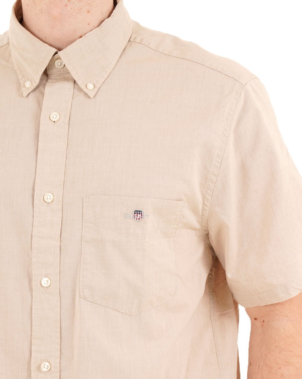 Gant Popeline Kurzarmhemd, Haferbeige