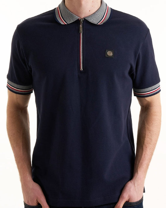 Trojan Oxford Polohemd mit Kragen und Reißverschluss, Marineblau