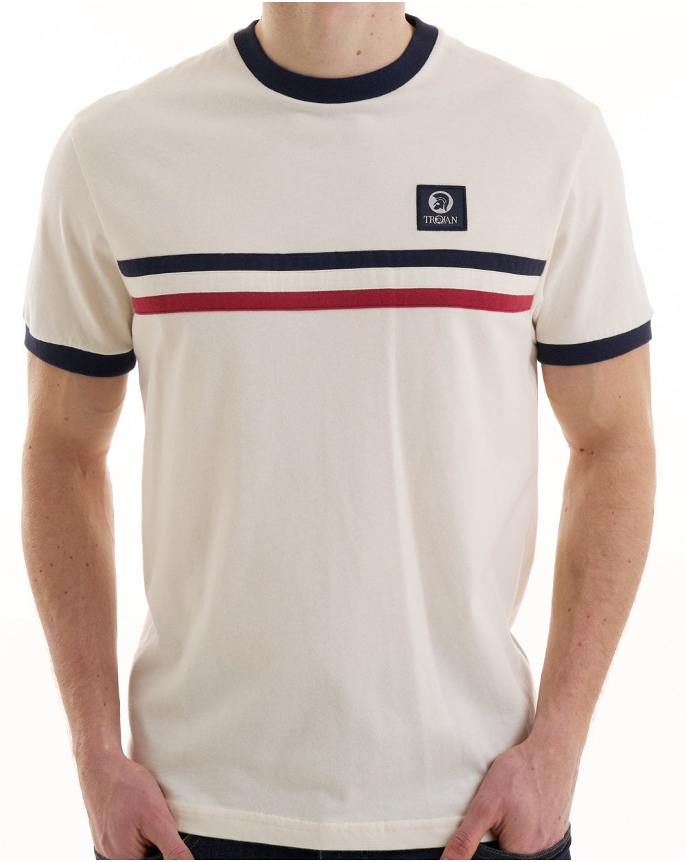 Trojan Stripe Front T-Shirt Ecru