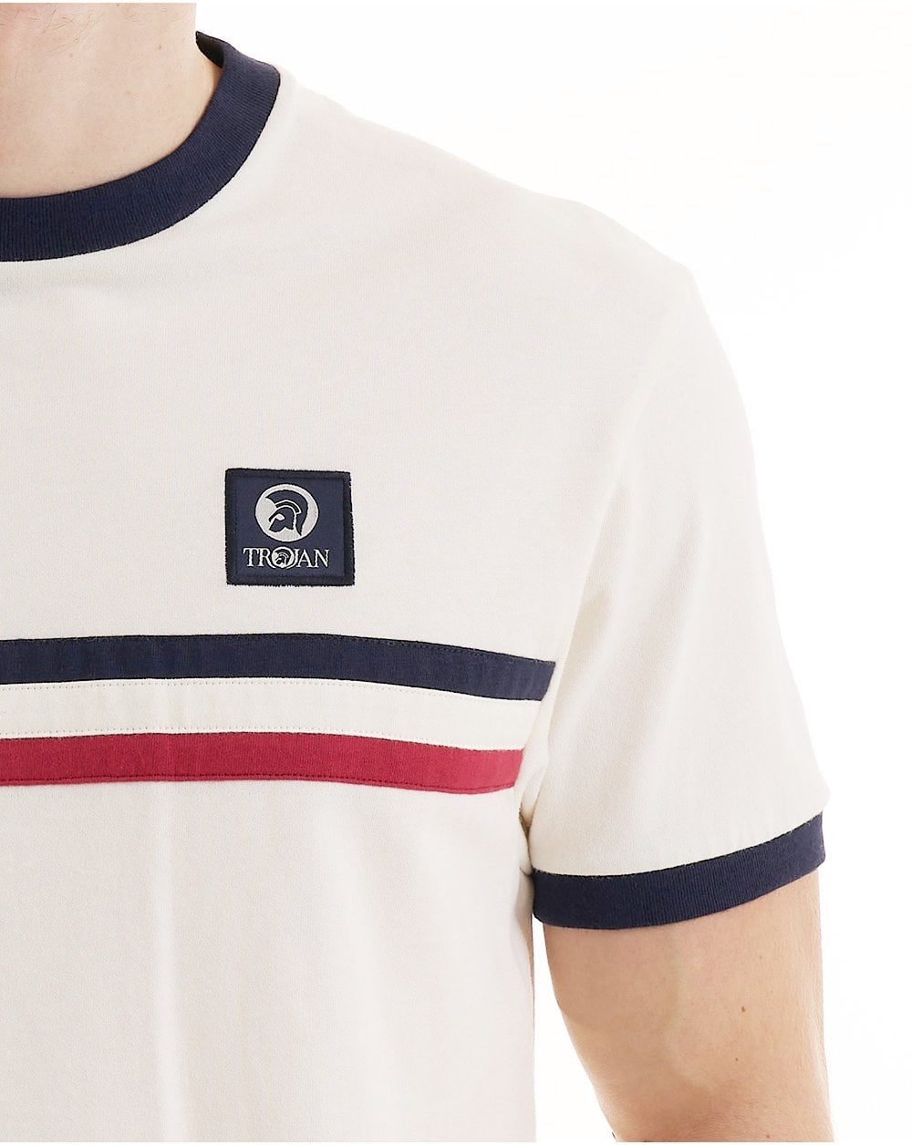Trojan Stripe Front T-Shirt Ecru