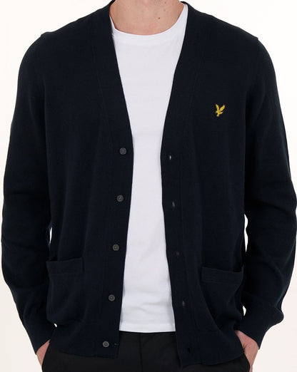 Lyle & Scott Baumwoll-Cardigan mit V-Ausschnitt, Dunkelblau