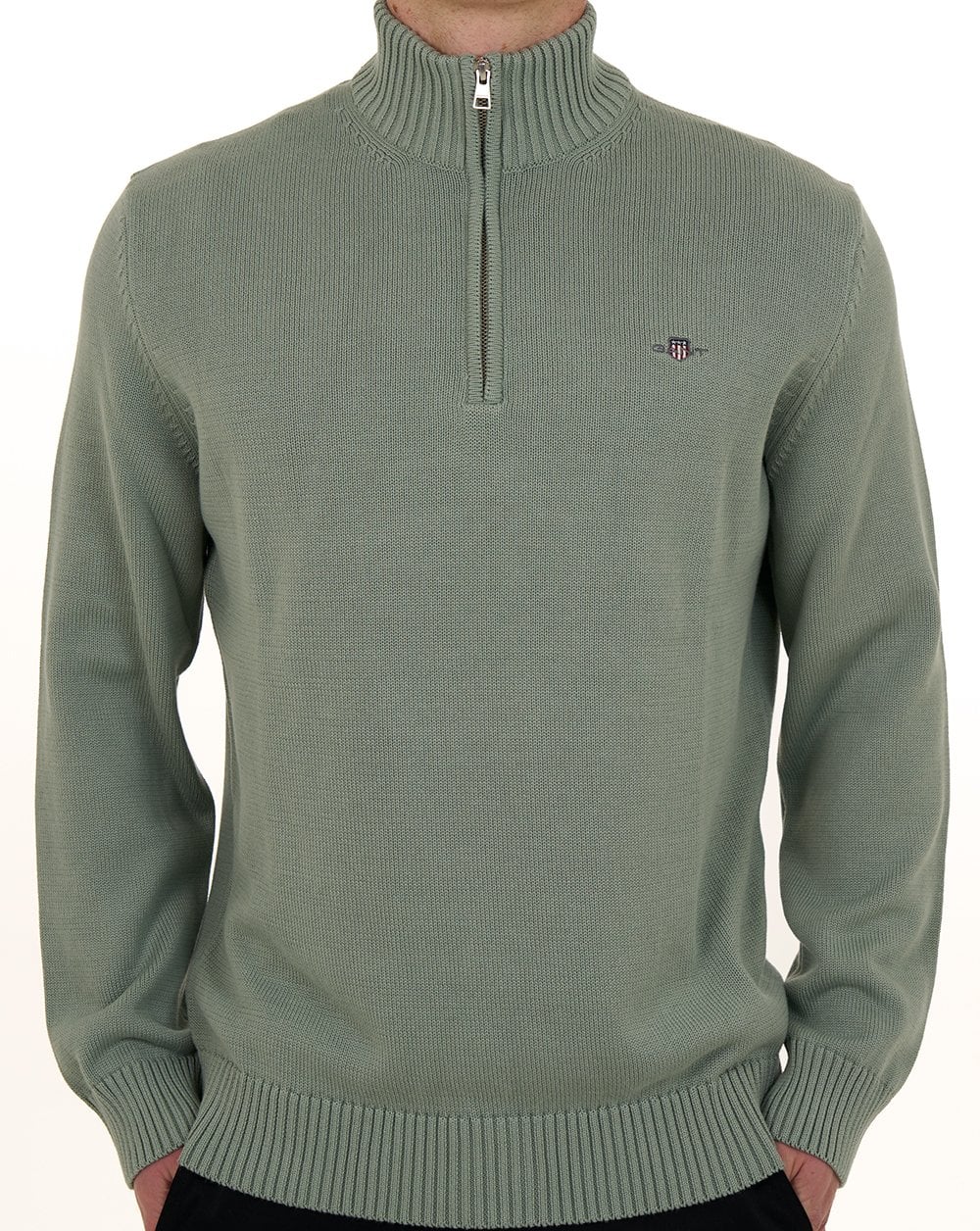Gant Baumwollpullover mit halbem Reißverschluss, Keramikgrau