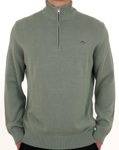 Gant Baumwollpullover mit halbem Reißverschluss, Keramikgrau