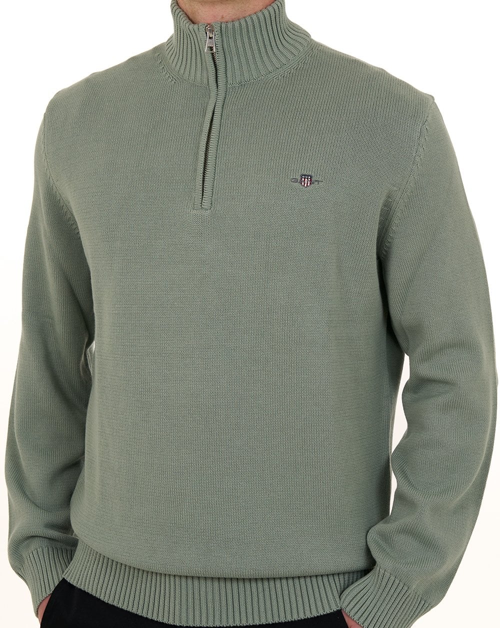 Gant Baumwollpullover mit halbem Reißverschluss, Keramikgrau