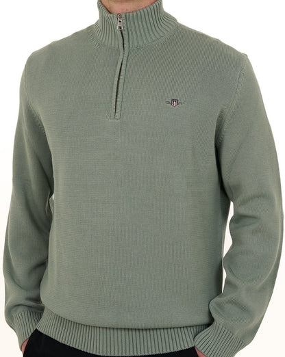 Gant Baumwollpullover mit halbem Reißverschluss, Keramikgrau