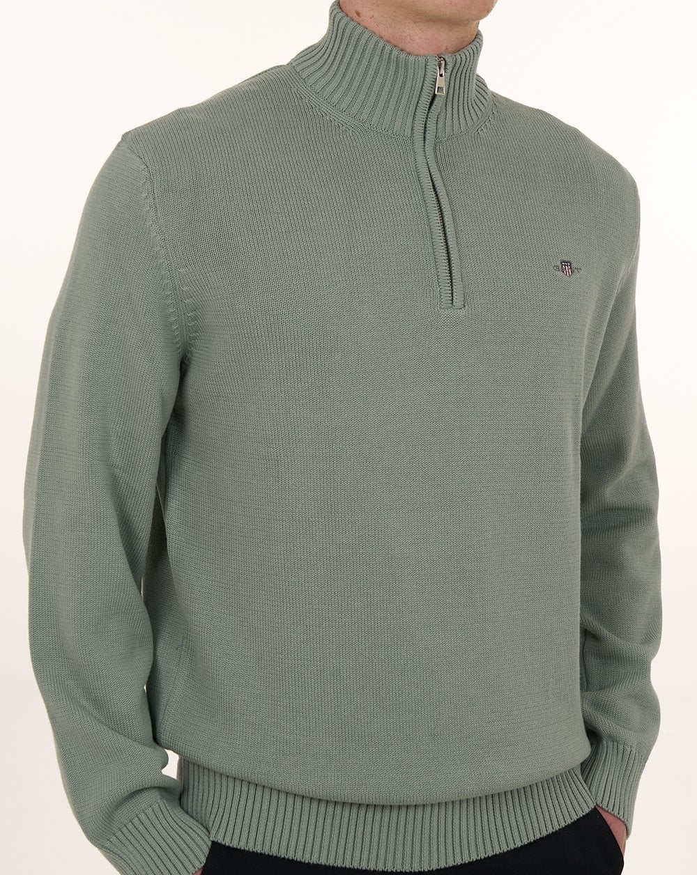 Gant Baumwollpullover mit halbem Reißverschluss, Keramikgrau