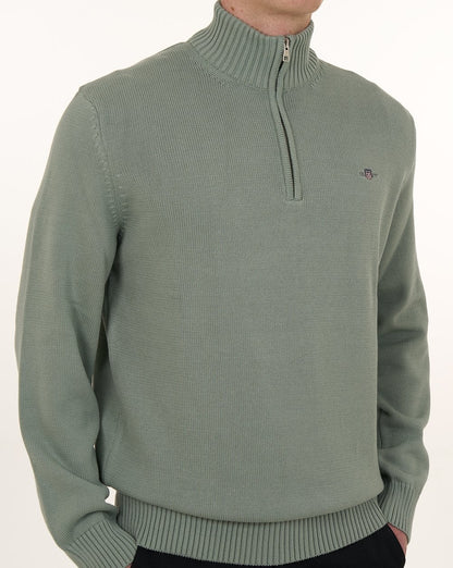 Gant Baumwollpullover mit halbem Reißverschluss, Keramikgrau