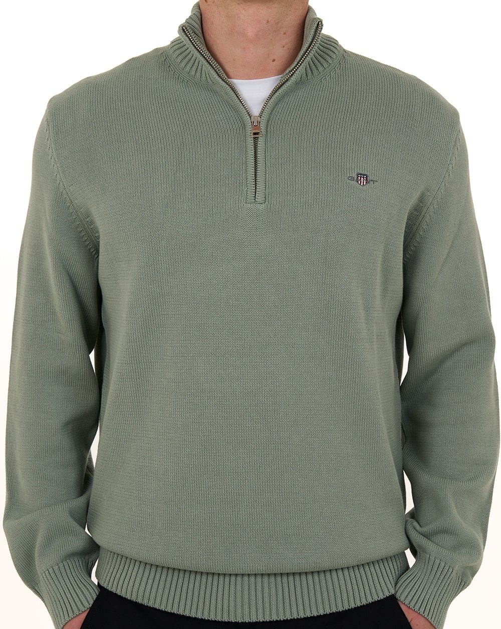 Gant Baumwollpullover mit halbem Reißverschluss, Keramikgrau