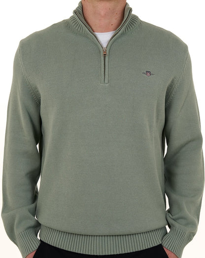 Gant Baumwollpullover mit halbem Reißverschluss, Keramikgrau