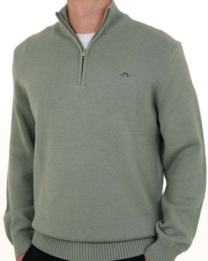 Gant Baumwollpullover mit halbem Reißverschluss, Keramikgrau