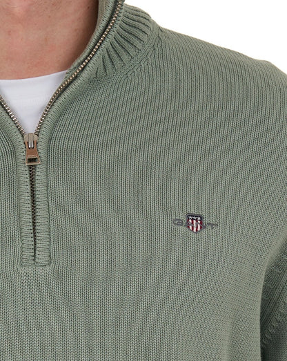 Gant Baumwollpullover mit halbem Reißverschluss, Keramikgrau