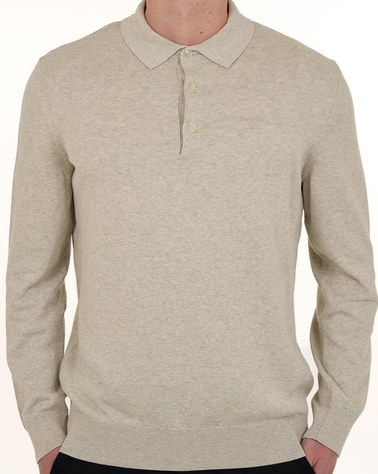 Barbour Pima Baumwollstrick-Langarm-Poloshirt, neutral
