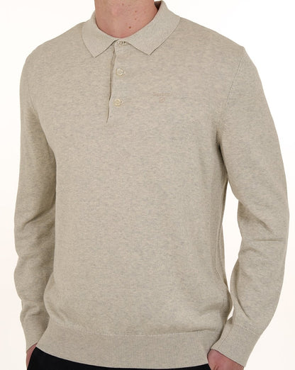 Barbour Pima Baumwollstrick-Langarm-Poloshirt, neutral