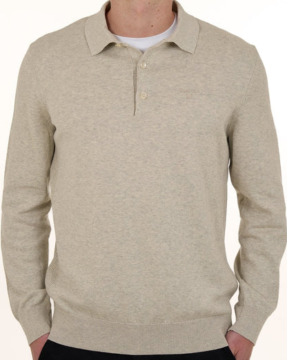 Barbour Pima Baumwollstrick-Langarm-Poloshirt, neutral