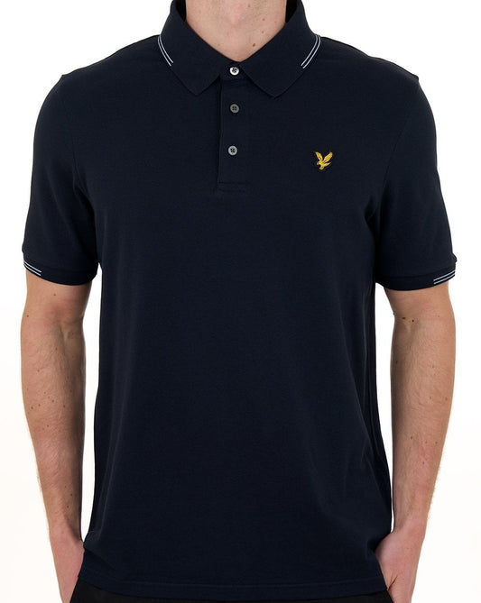 Lyle & Scott Poloshirt mit feinen Farbtupfern, Dunkelblau