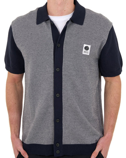 Hübsches grünes Roxy-Strickshirt mit kurzen Ärmeln, Grau/Marineblau