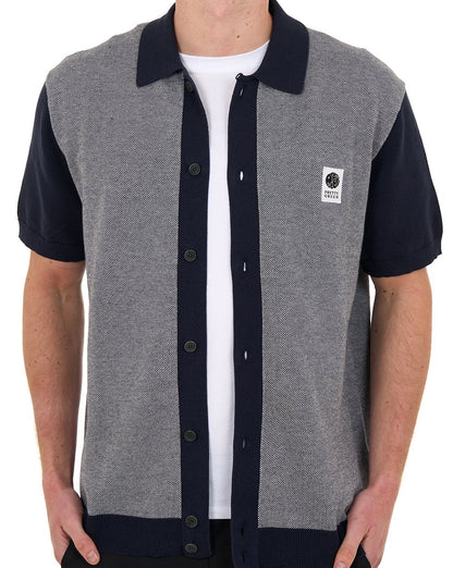 Hübsches grünes Roxy-Strickshirt mit kurzen Ärmeln, Grau/Marineblau