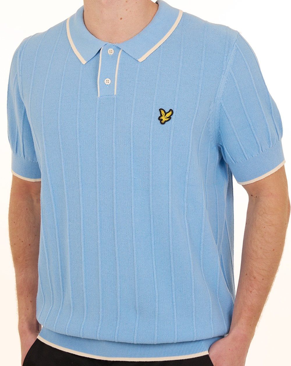 Lyle & Scott Tipped Pique Knitted Polo Chalk Blue