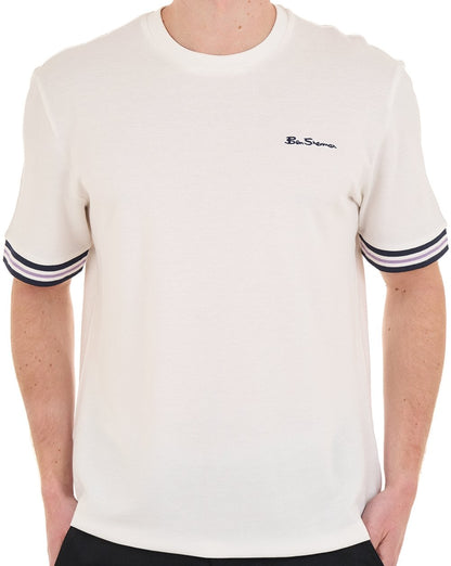 Ben Sherman Piqué-T-Shirt mit Spitzeneinsatz, Schneeweiß