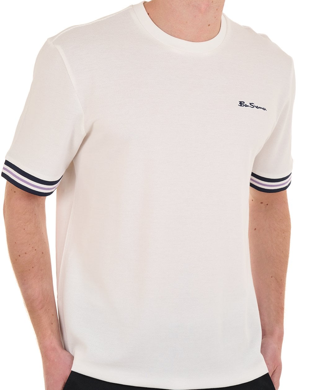 Ben Sherman Piqué-T-Shirt mit Spitzeneinsatz, Schneeweiß