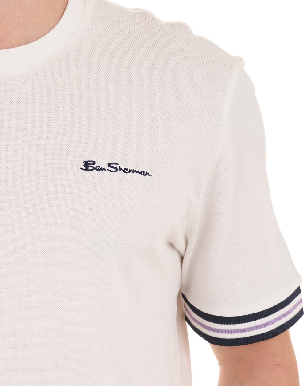 Ben Sherman Piqué-T-Shirt mit Spitzeneinsatz, Schneeweiß