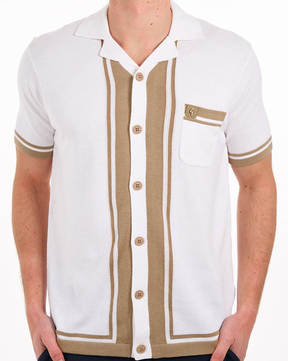 Gabicci Vintage Havana Cuban Strickhemd Off-White / Sandstein