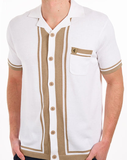 Gabicci Vintage Havana Cuban Strickhemd Off-White / Sandstein