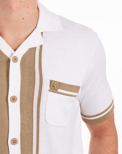Gabicci Vintage Havana Cuban Strickhemd Off-White / Sandstein